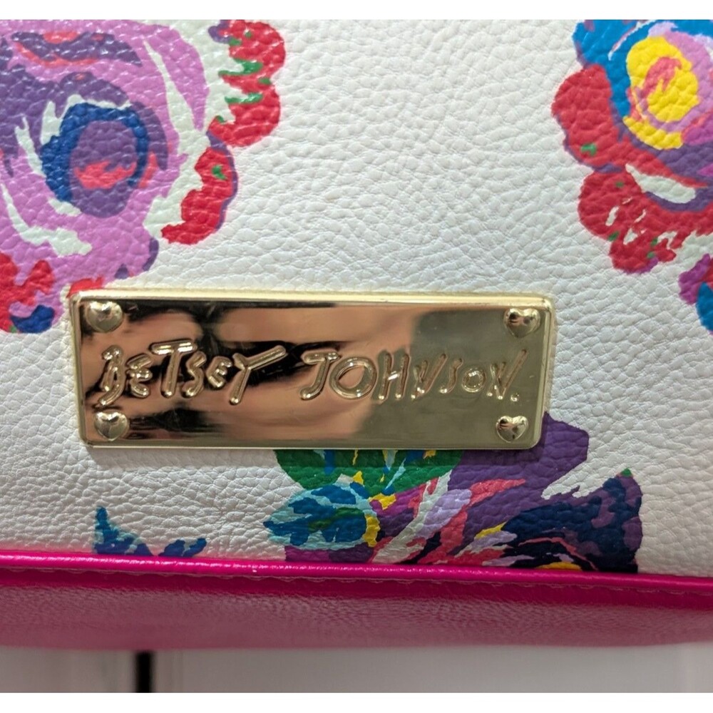 betsey johnson Bow-licious BIG Hot Pink Bow Hogo Bag Fushia Floral Tote Gold - Picture 8 of 8
